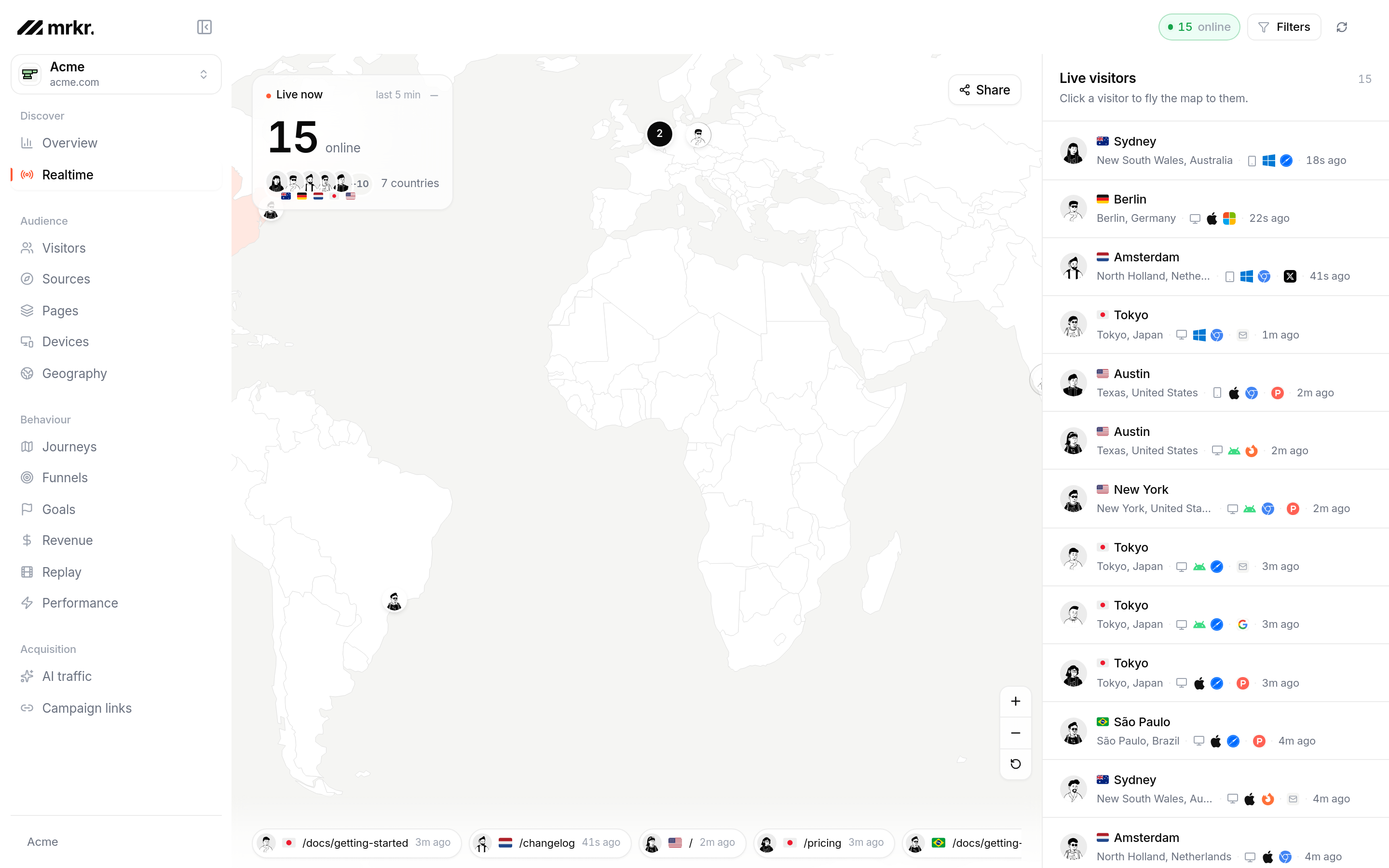 Realtime globe in the Mrkr demo dashboard